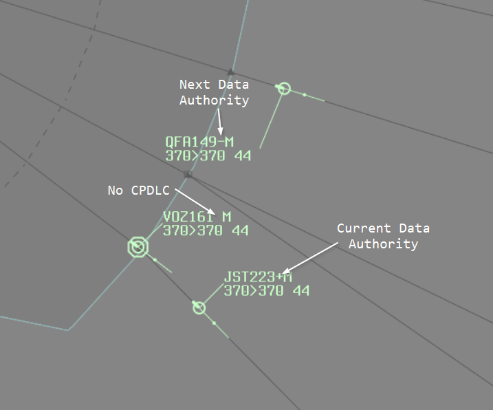 Screenshot of CPDLC track label items