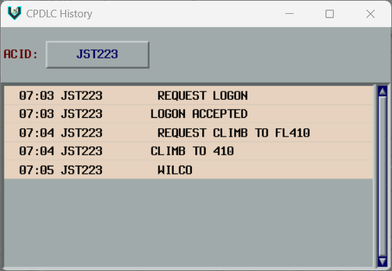 Screenshot of the History Window